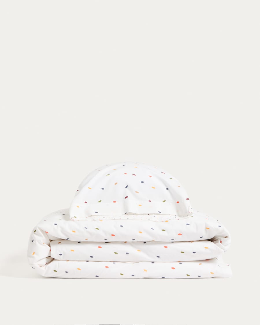 Epifania duvet cover and pillowcase set in cotton percale with multicolour print for 70cm bed