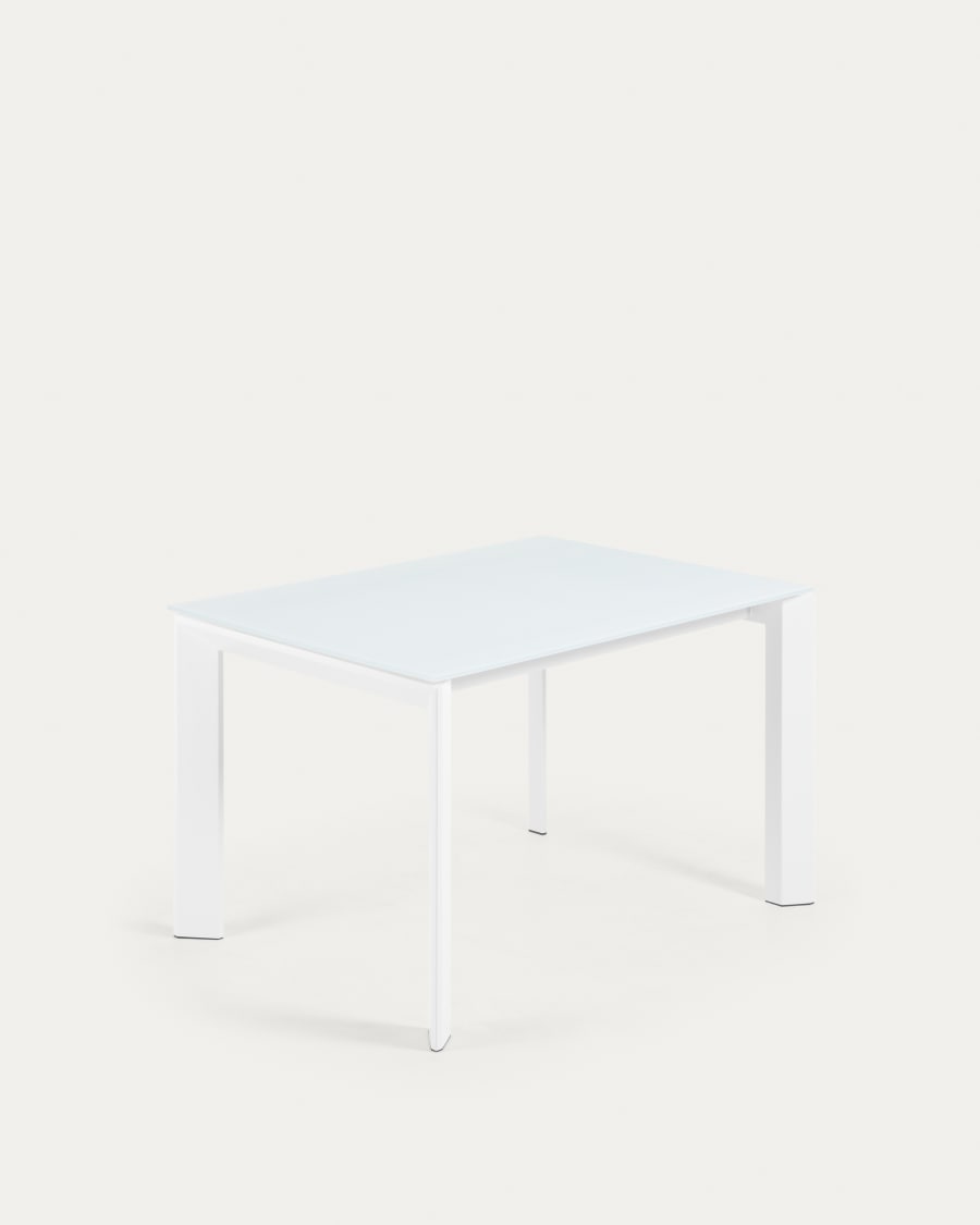 Axis white glass extendable table with white steel legs 120 (180) cm