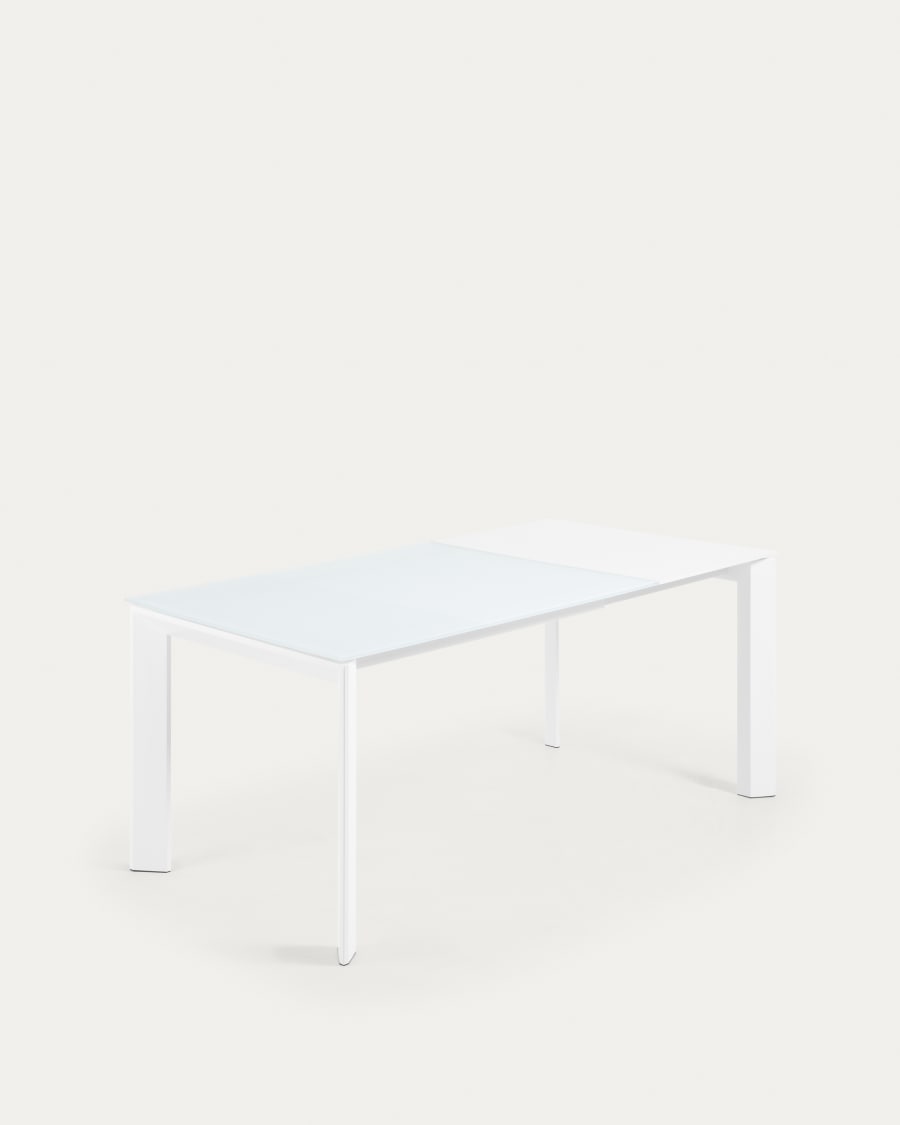Axis white glass extendable table with white steel legs 120 (180) cm