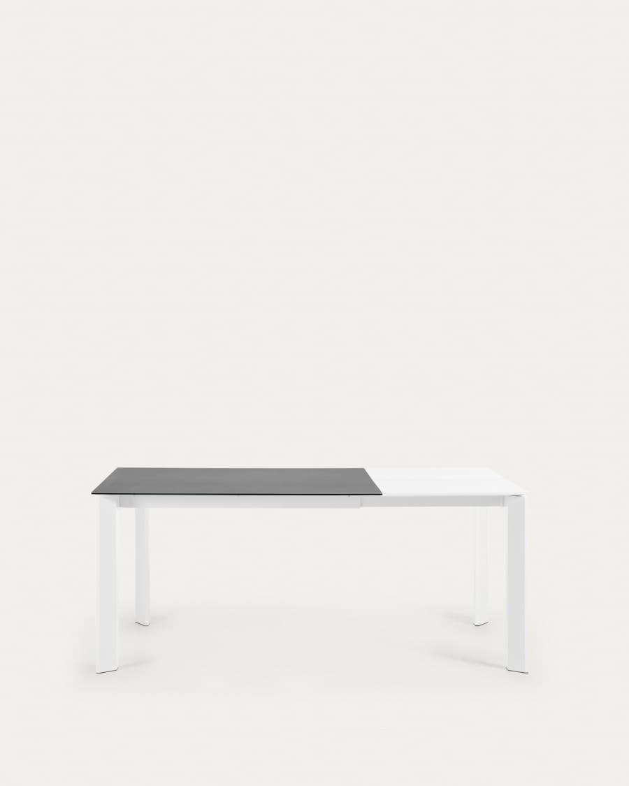 Table extensible Axis grès cérame finition Vulcano Roca et pieds acier blanc 120 (180) cm