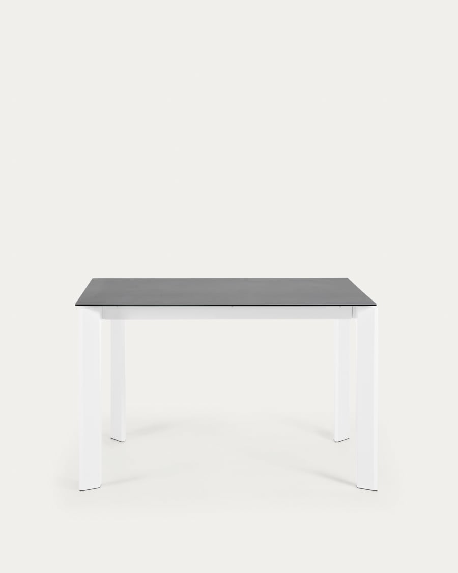 Table extensible Axis grès cérame finition Vulcano Roca et pieds acier blanc 120 (180) cm