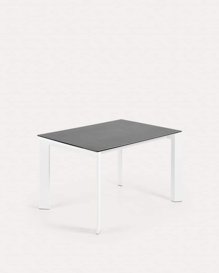 Table extensible Axis grès cérame finition Vulcano Roca et pieds acier blanc 120 (180) cm
