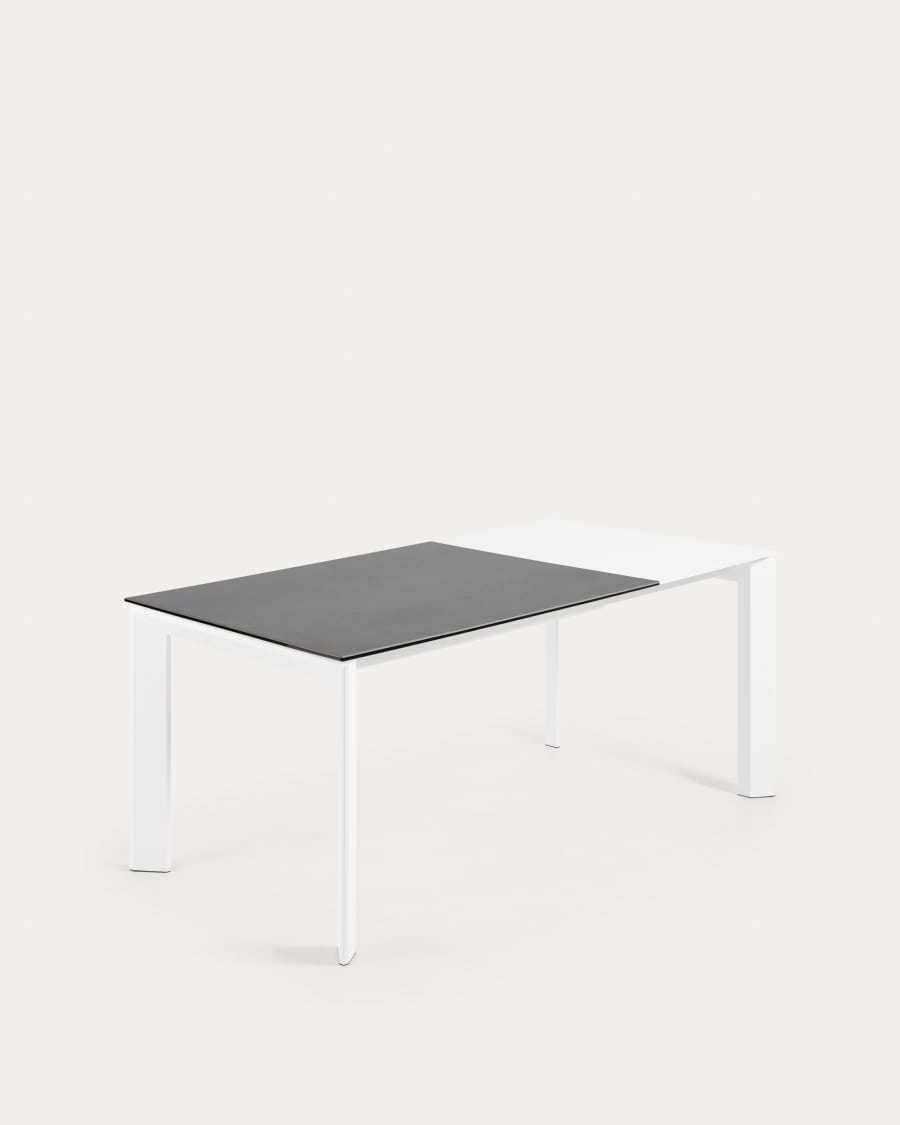 Table extensible Axis grès cérame finition Vulcano Roca et pieds acier blanc 120 (180) cm