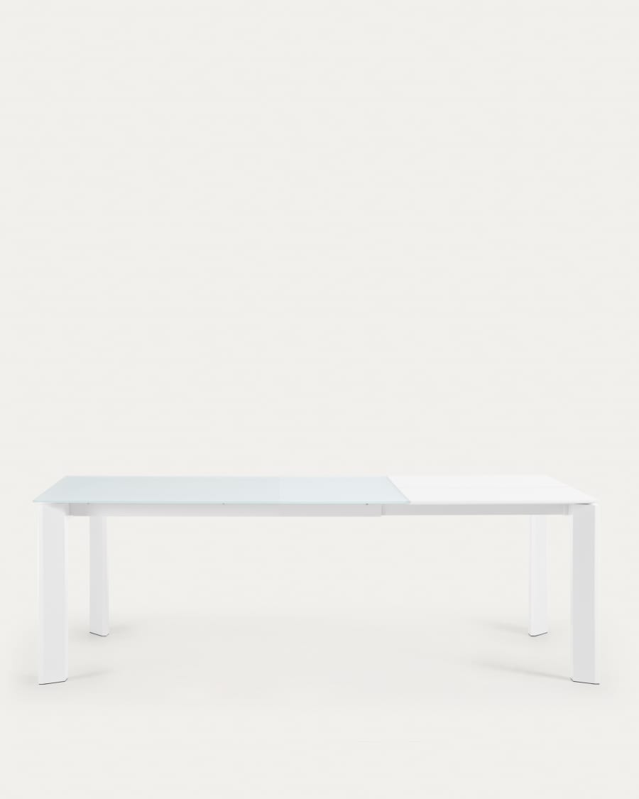 Taula extensible Axis de cristall blanc i potes d'acer acabat blanc 160 (220) cm