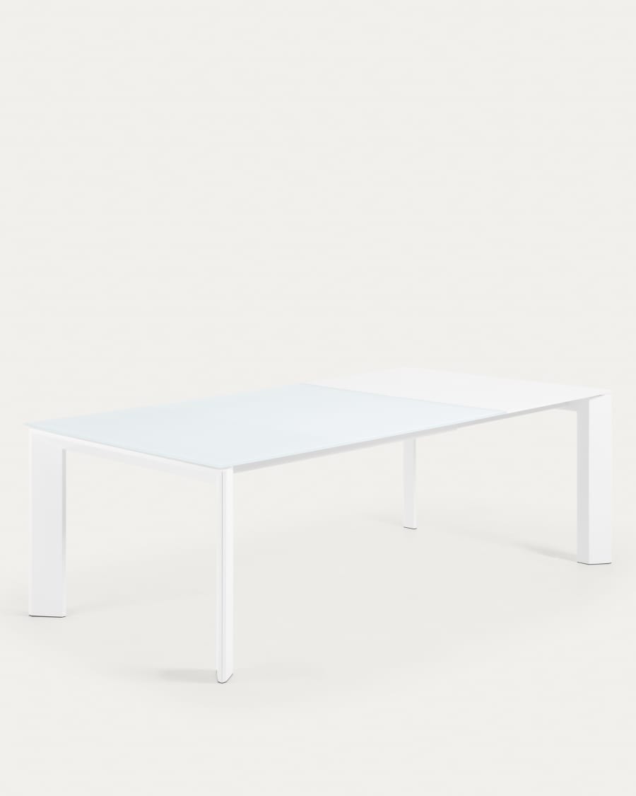 Taula extensible Axis de cristall blanc i potes d'acer acabat blanc 160 (220) cm