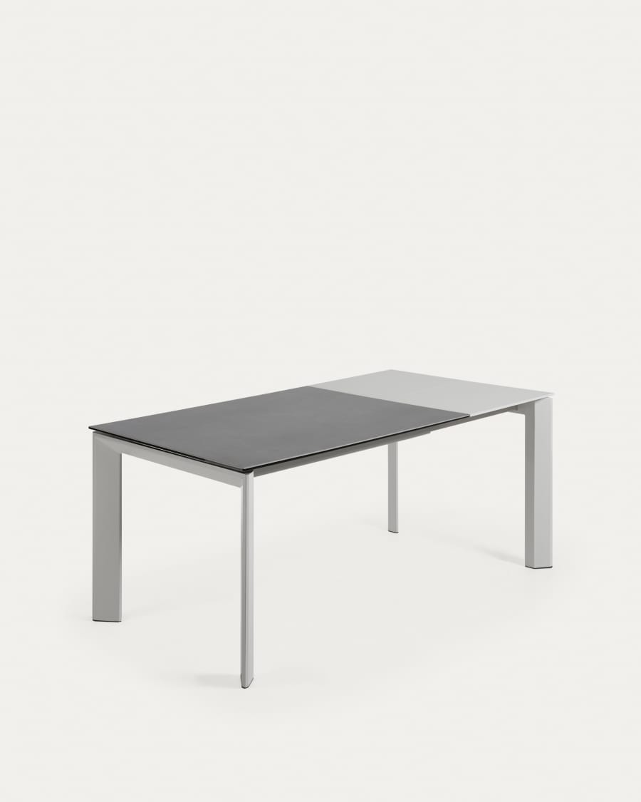 Axis porcelain extendable table in Volcano Rock finish with grey steel legs 120 (180) cm