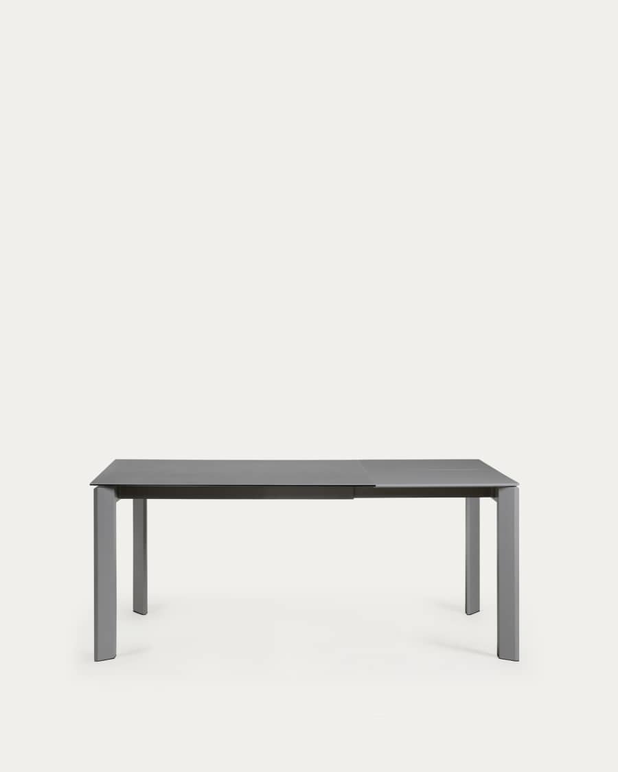Axis extendable porcelain table with Volcano Rock finish and dark grey steel legs, 120 (180) cm
