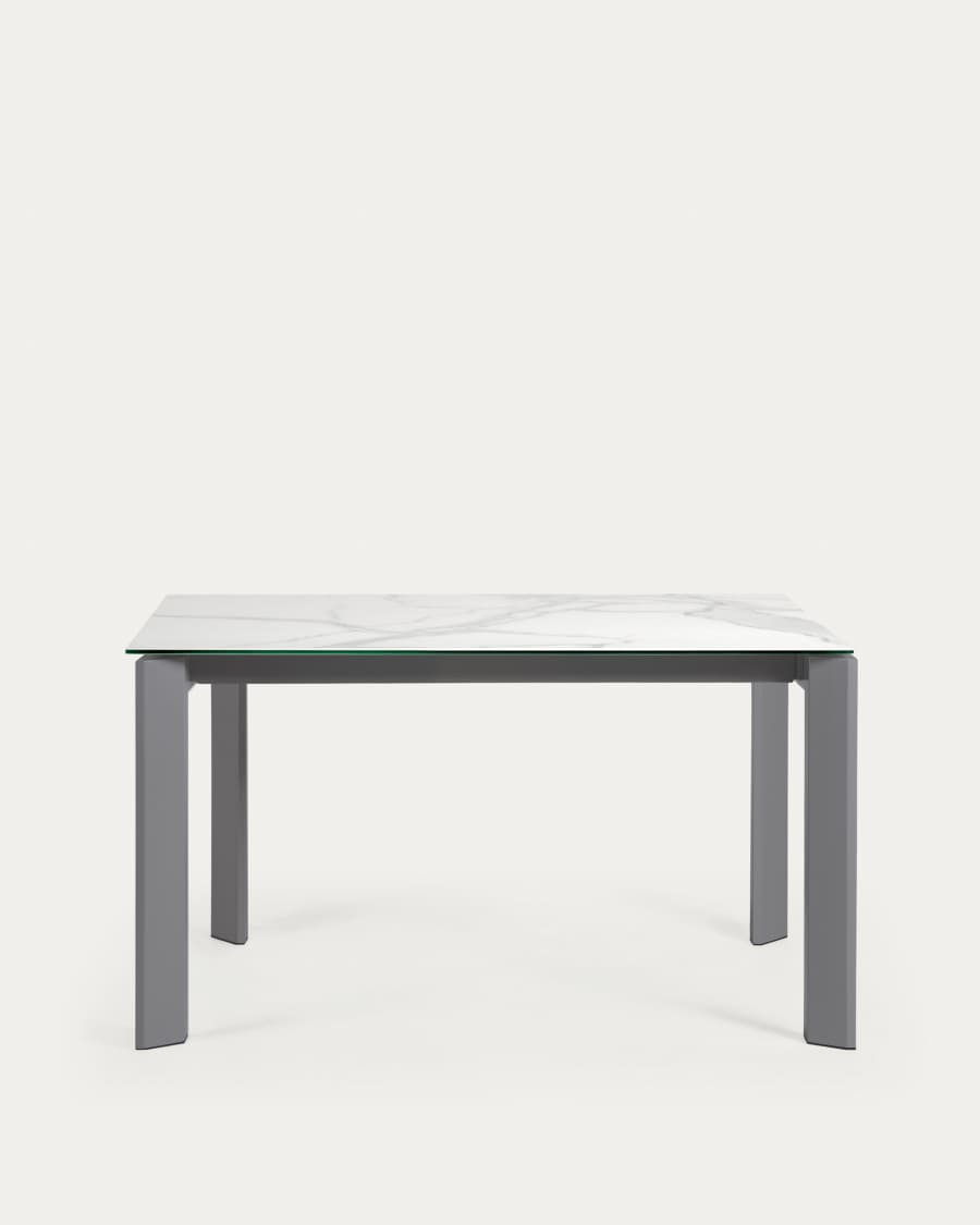 Table extensible Axis grès cérame finition Kalos blanche pieds gris foncé 140 (200) cm