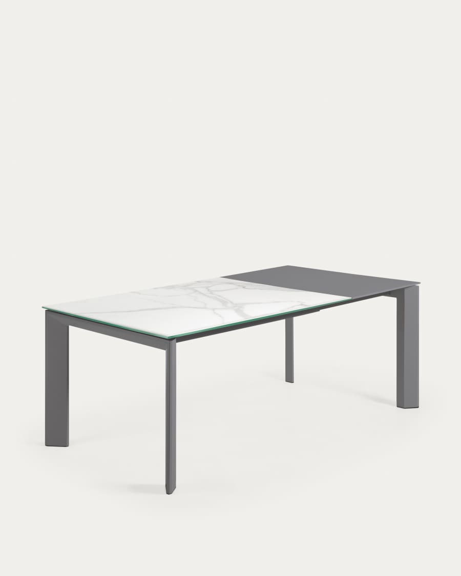 Table extensible Axis grès cérame finition Kalos blanche pieds gris foncé 140 (200) cm