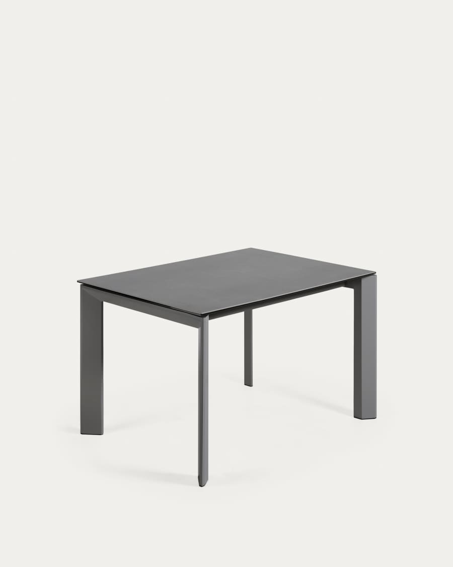 Axis extendable porcelain table with Volcano Rock finish and dark grey steel legs, 120 (180) cm