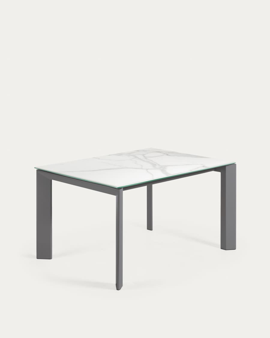 Table extensible Axis grès cérame finition Kalos blanche pieds gris foncé 140 (200) cm