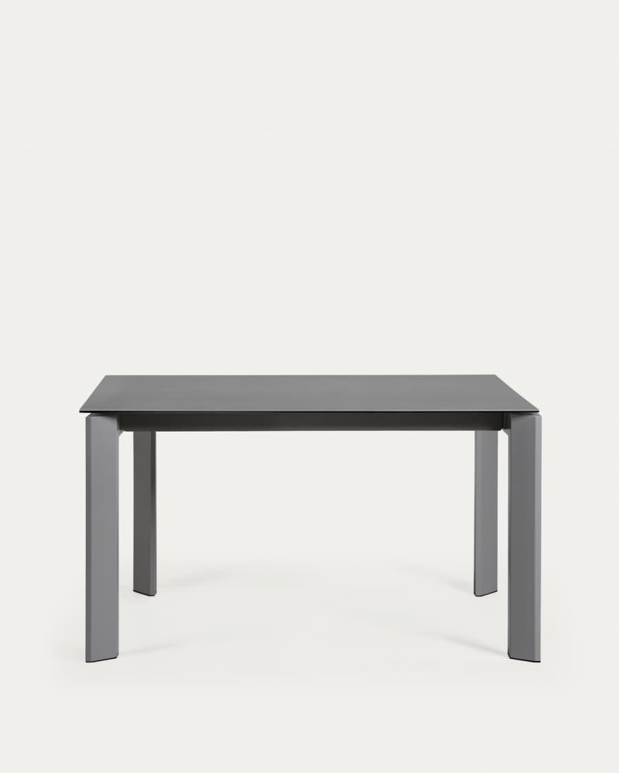 Axis extendable porcelain table with Volcano Rock finish and dark grey steel legs, 140 (200) cm