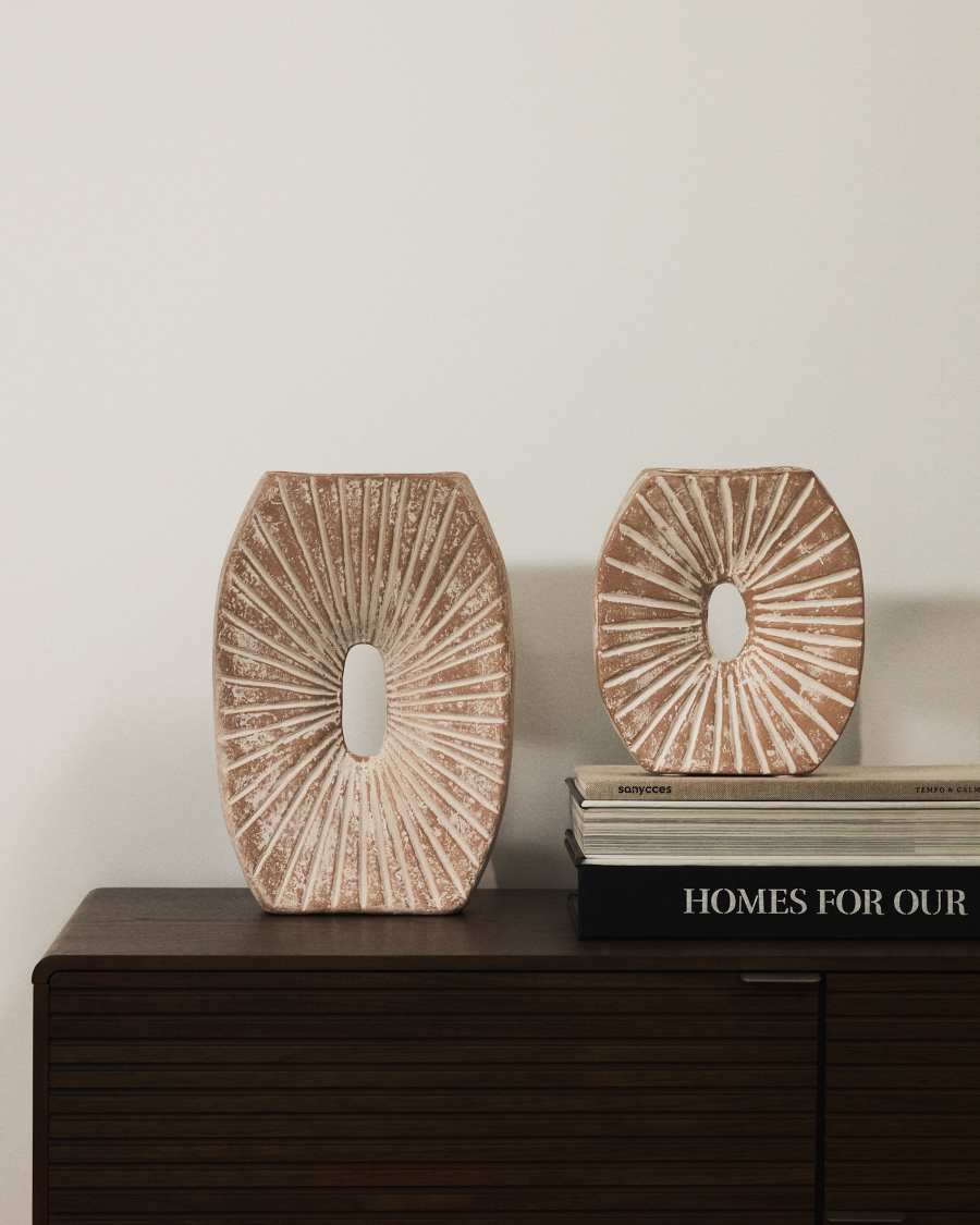 Vase Valura aus Pappmaché in Rosa und Beige 21 cm