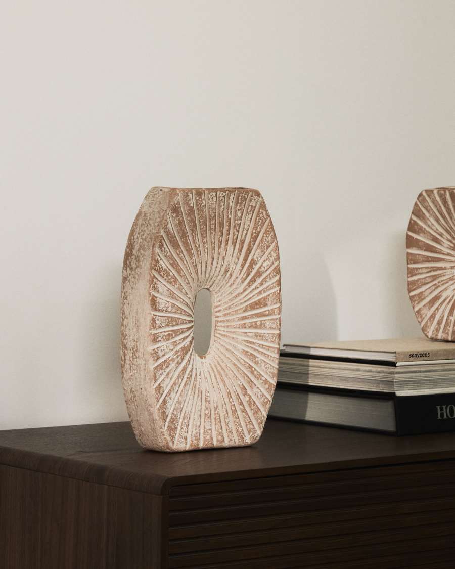 Valura vase in pink and beige papier-mâché 31 cm