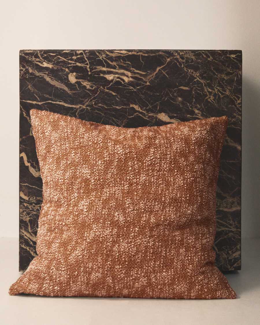 Mevia cushion cover in beige and orange linen blend 50 x 50 cm