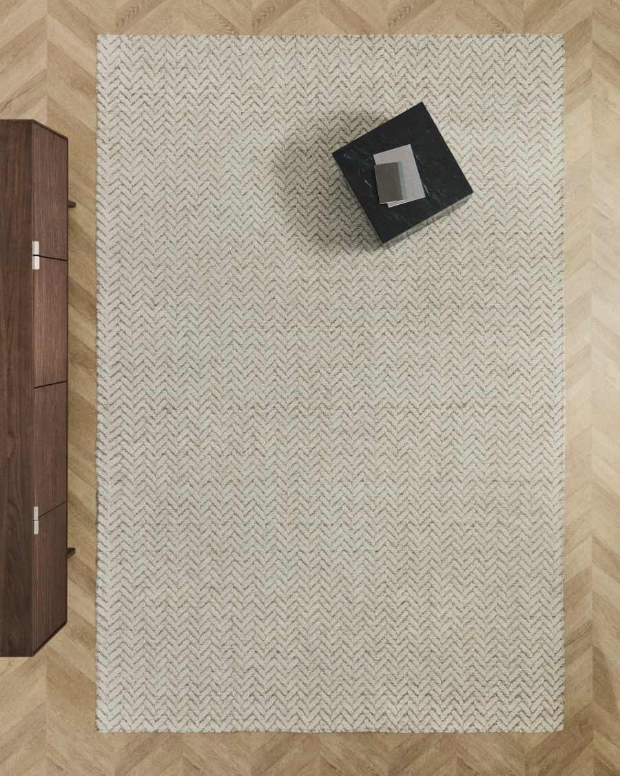 Calira beige woven jacquard wool rug 300 x 200cm