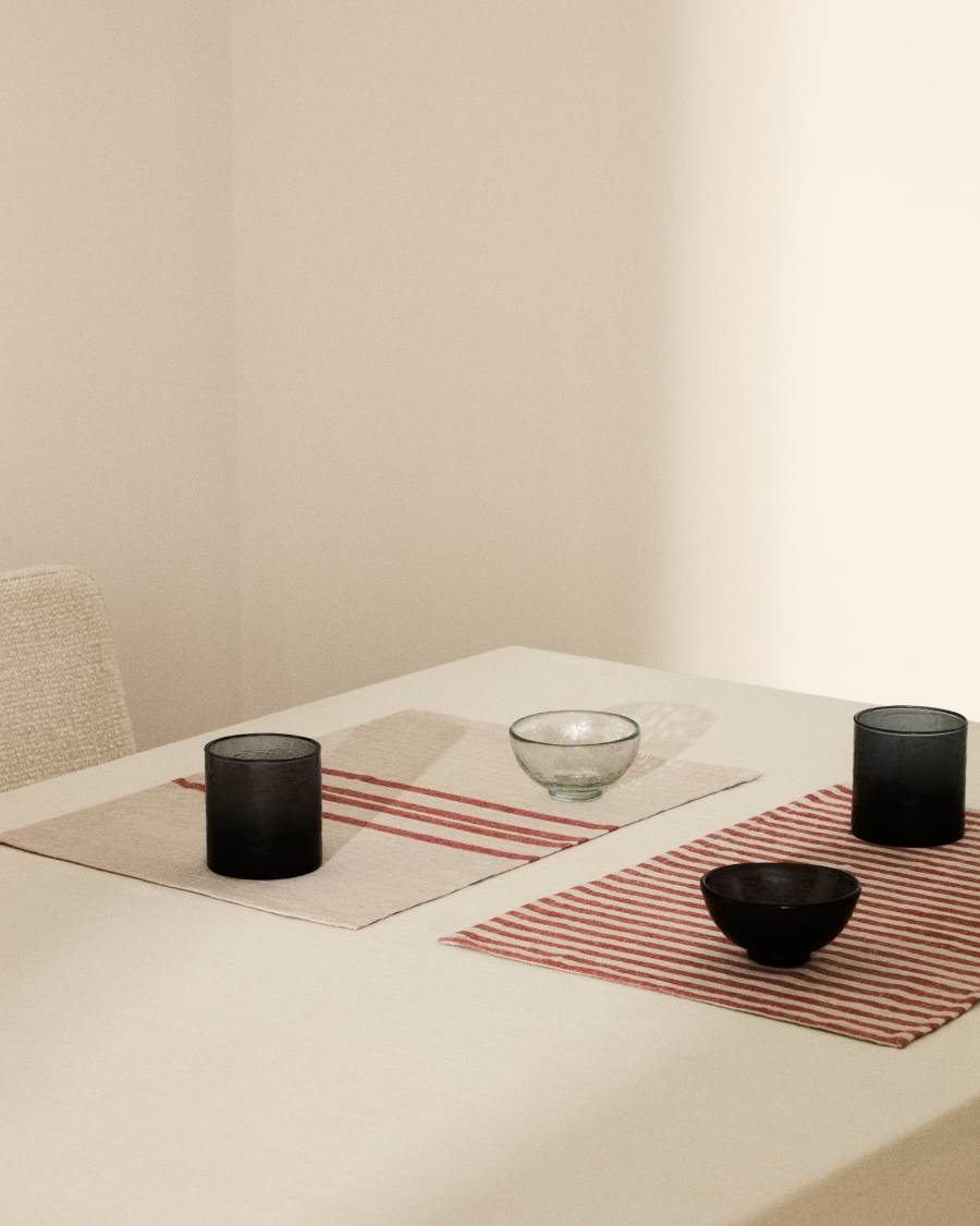 Jarne set of 2 placemats in beige and red linen 35 x 50 cm