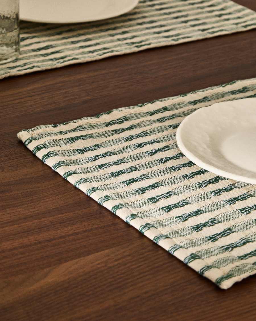 Set Coren de 2 estovalles individuals 100 % cotó jacquard a contrast verd 35 x 50 cm