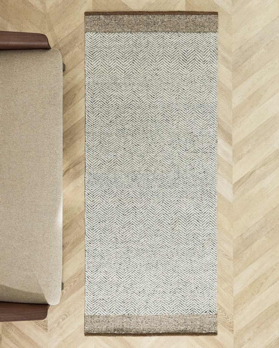 Nifelia beige wool jacquard runner rug 200 x 80cm