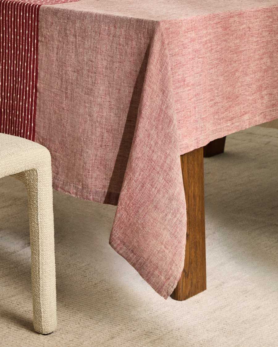 Calena linen jacquard tablecloth with red central stripe 150 x 250 cm