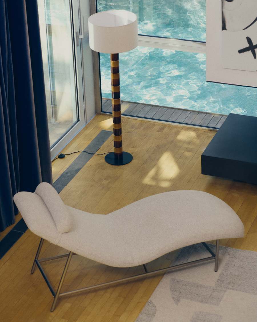 Mavran floor lamp with brown and mustard ceramic base and cotton lampshade