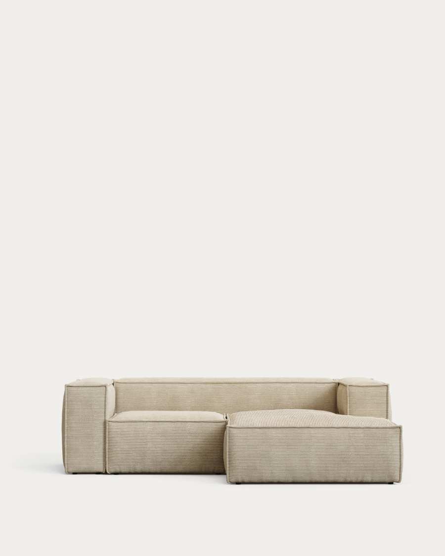Blok fire-retardant 2-seater sofa with right chaise longue in thick ecru corduroy 240cm FSC Mix Credit
