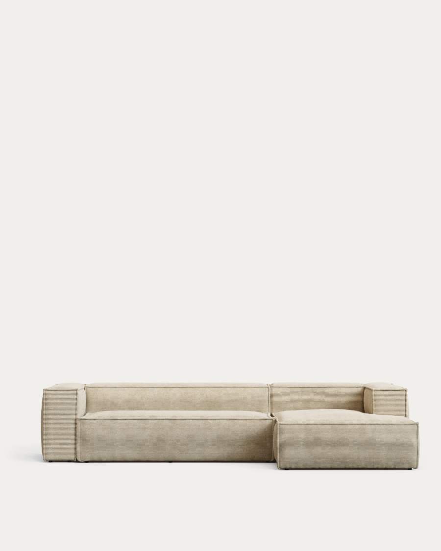 Blok fire-retardant 4-seater sofa with right chaise longue in thick ecru corduroy 330cm FSC Mix Credit