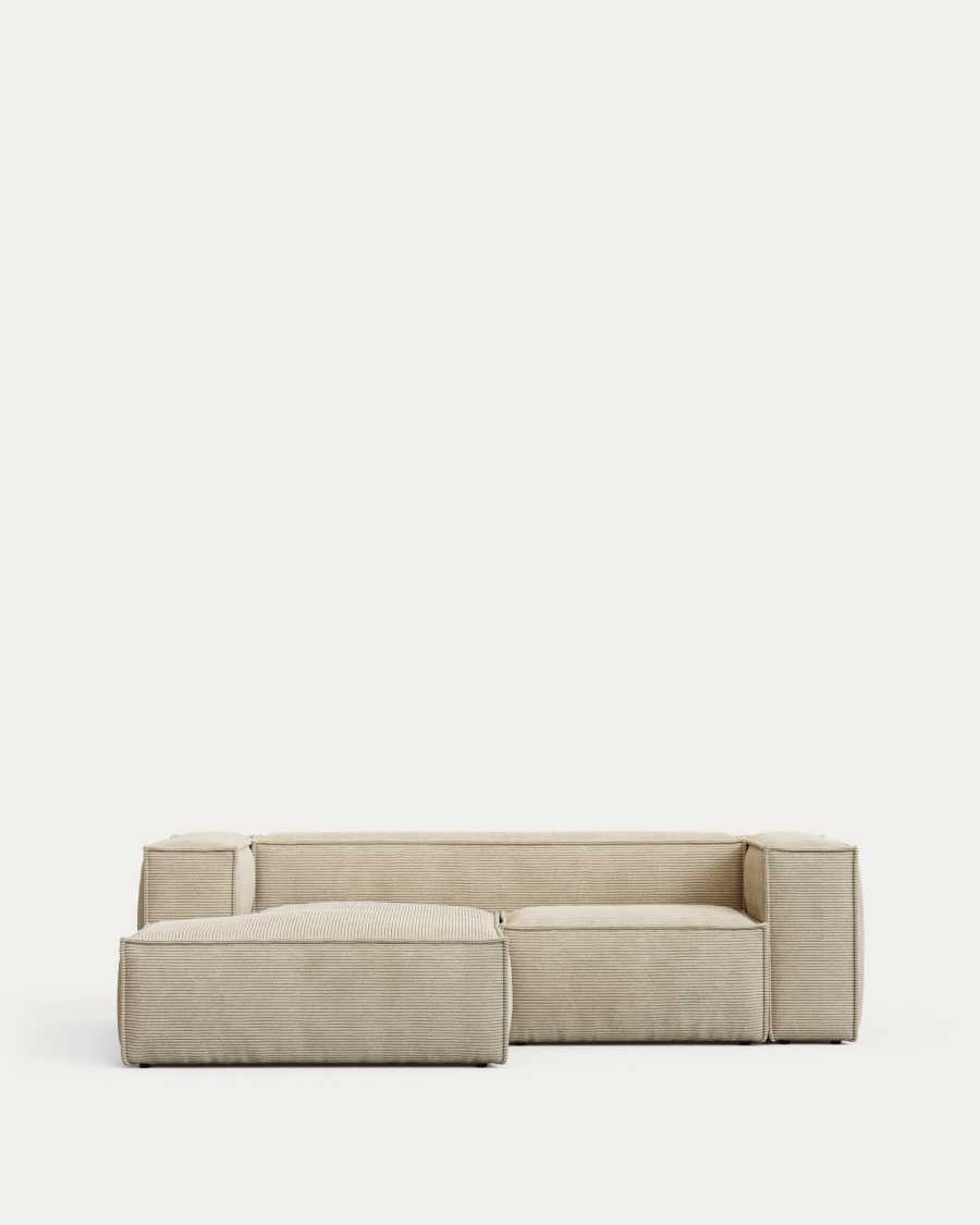 Blok fire-retardant 2-seater sofa with left chaise longue in thick ecru corduroy 240cm FSC Mix Credit