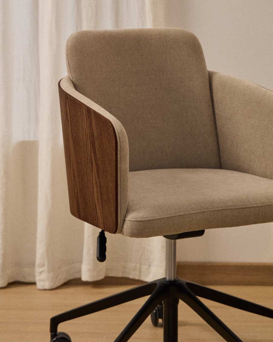 Madai desk chair in brown chenille and ash veneer with walnut finish FSC Mix Credit