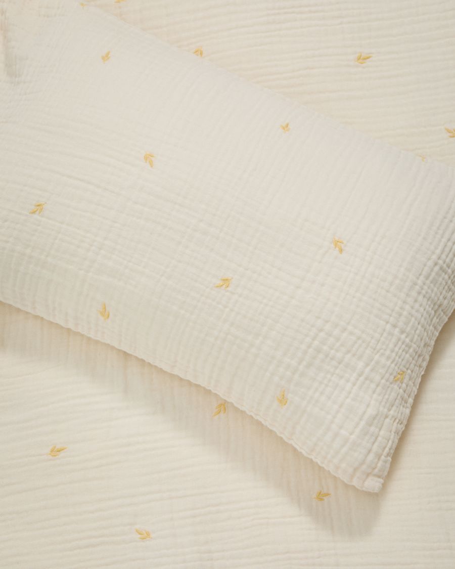 Dorani set met dekbedovertrek en kussensloop van dubbel katoengaas met geborduurd detail voor meegroeiledikant