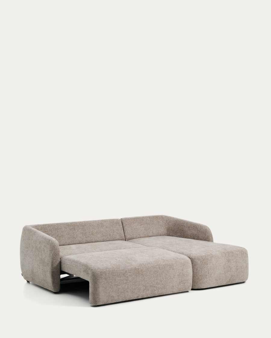 3-Sitzer-Bettsofa Laira in taupefarbener Chenille und Chaiselongue rechts, 246 cm, FSC Mix Credit