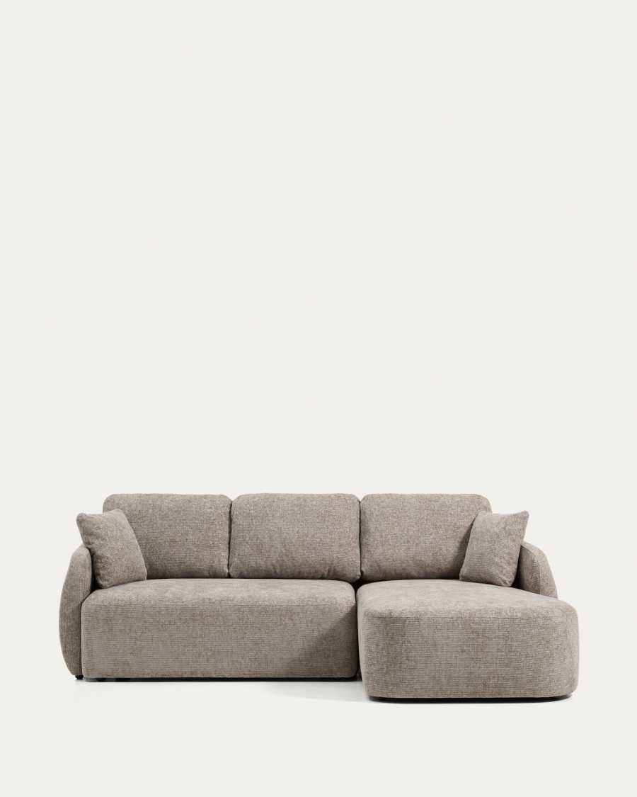 3-Sitzer-Bettsofa Laira in taupefarbener Chenille und Chaiselongue rechts, 246 cm, FSC Mix Credit