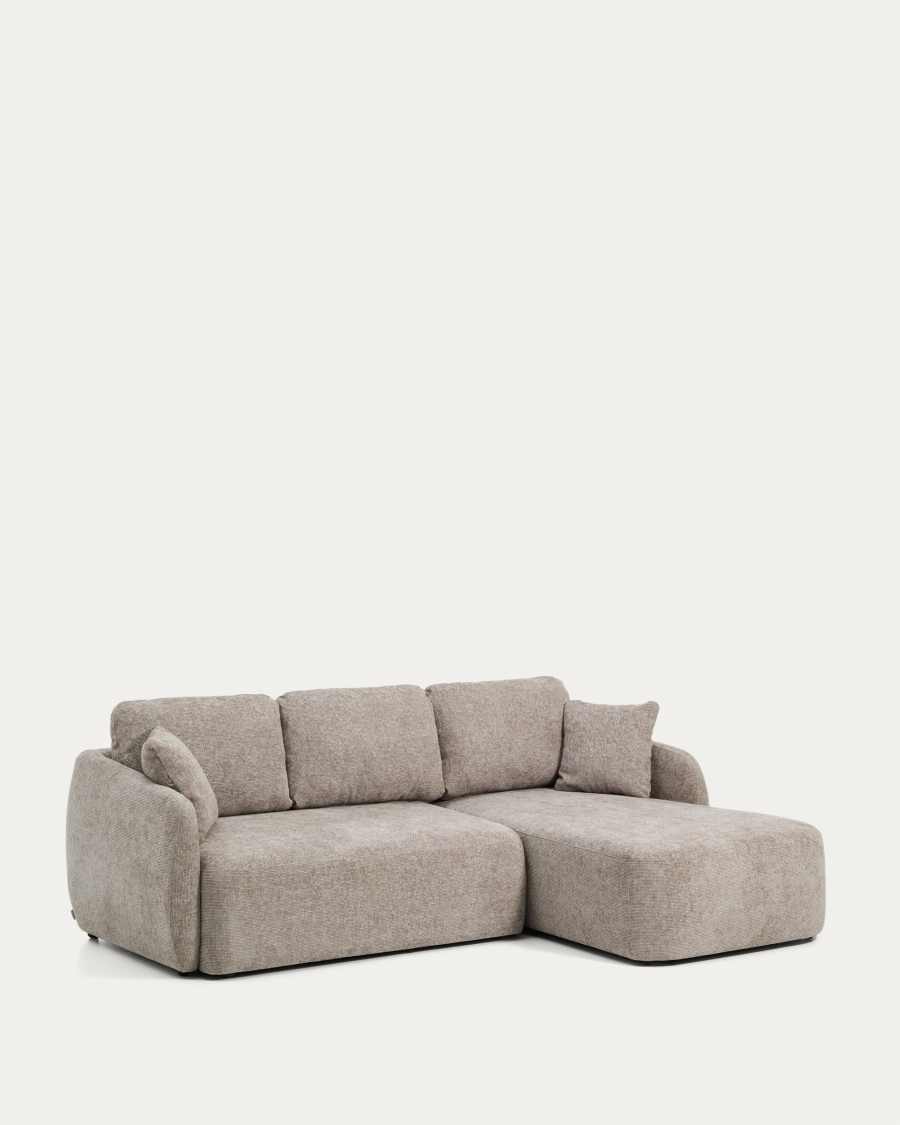3-Sitzer-Bettsofa Laira in taupefarbener Chenille und Chaiselongue rechts, 246 cm, FSC Mix Credit