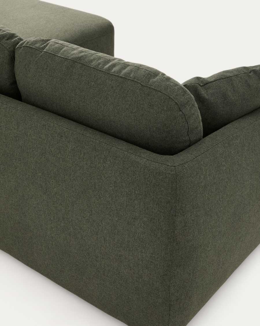 Laira 3-seater sofa bed with left chaise longue in dark green chenille 246cm FSC Mix Credit