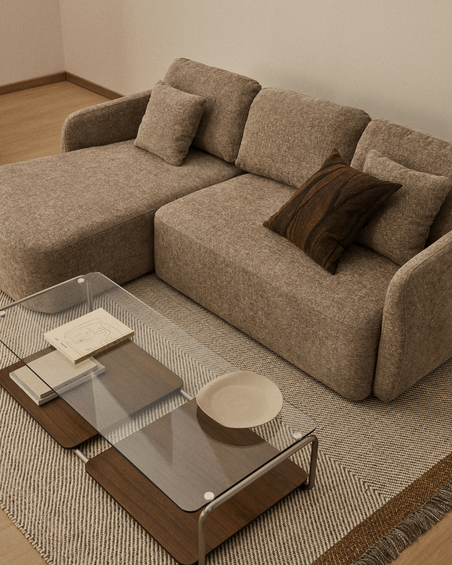 Laira 3-seater sofa bed with left chaise longue in taupe chenille 246cm FSC Mix Credit