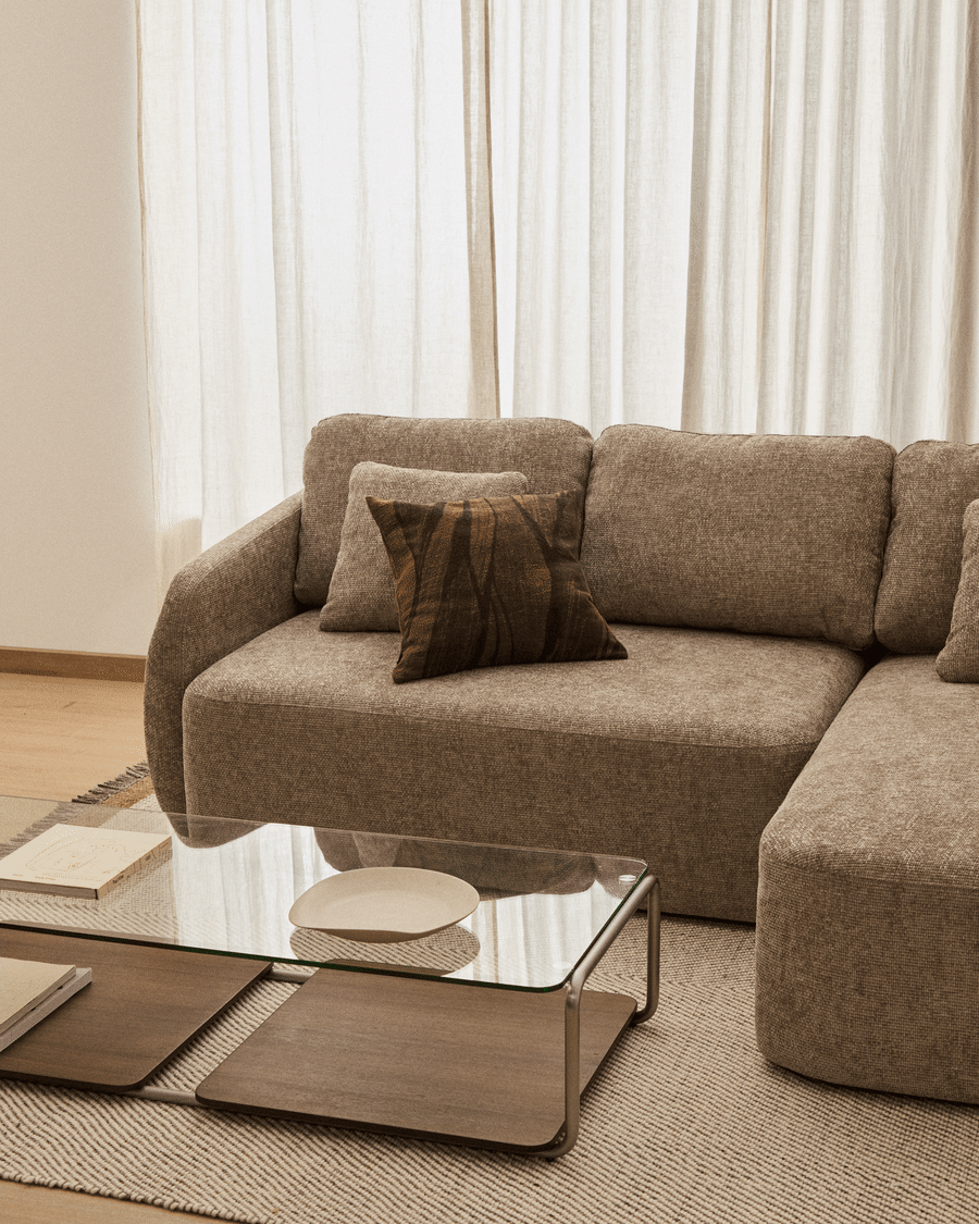 3-Sitzer-Bettsofa Laira in taupefarbener Chenille und Chaiselongue rechts, 246 cm, FSC Mix Credit