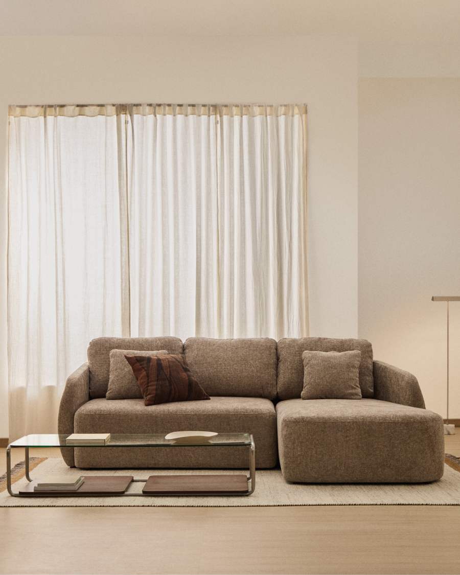 3-Sitzer-Bettsofa Laira in taupefarbener Chenille und Chaiselongue rechts, 246 cm, FSC Mix Credit