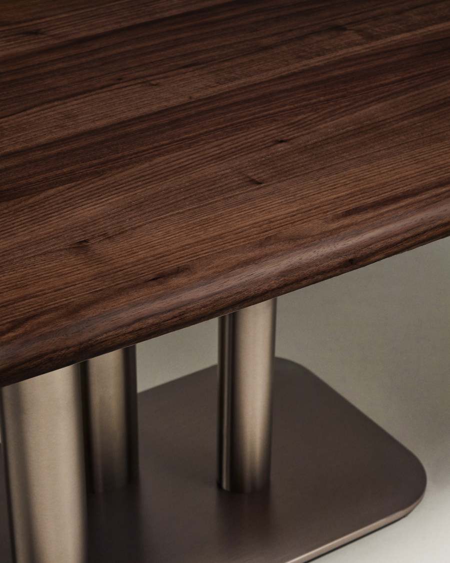 Melvar table made from walnut veneer and legs with brushed stainless steel base 220 x 110cm