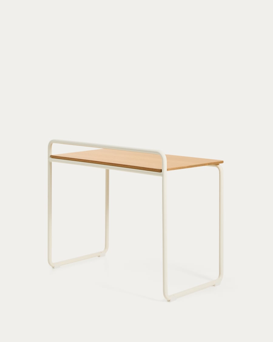 Tinn ash veneer desk with a beige metal structure, 82 x 45 cm