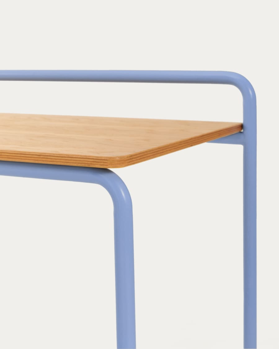 Tinn ash veneer desk with a blue metal structure, 82 x 45 cm