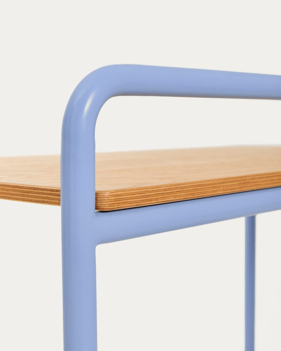 Tinn ash veneer desk with a blue metal structure, 82 x 45 cm