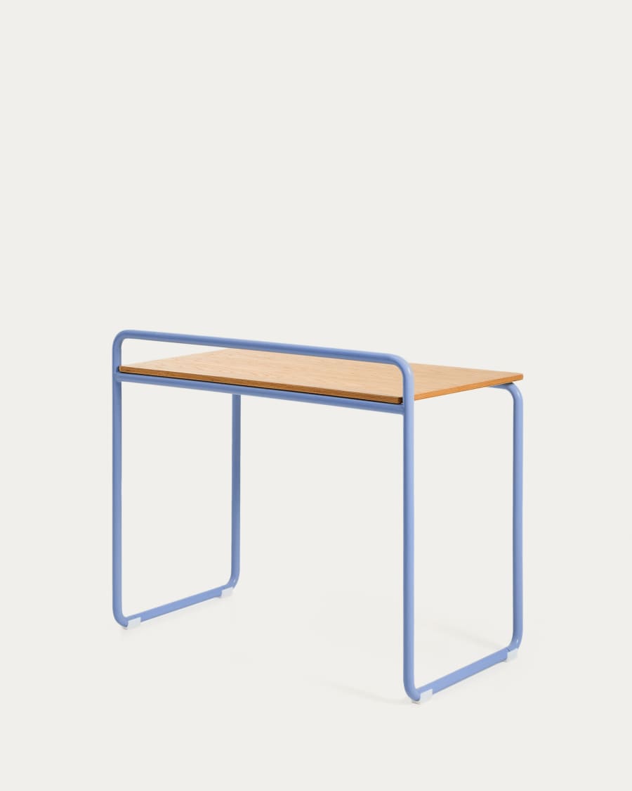 Tinn ash veneer desk with a blue metal structure, 82 x 45 cm