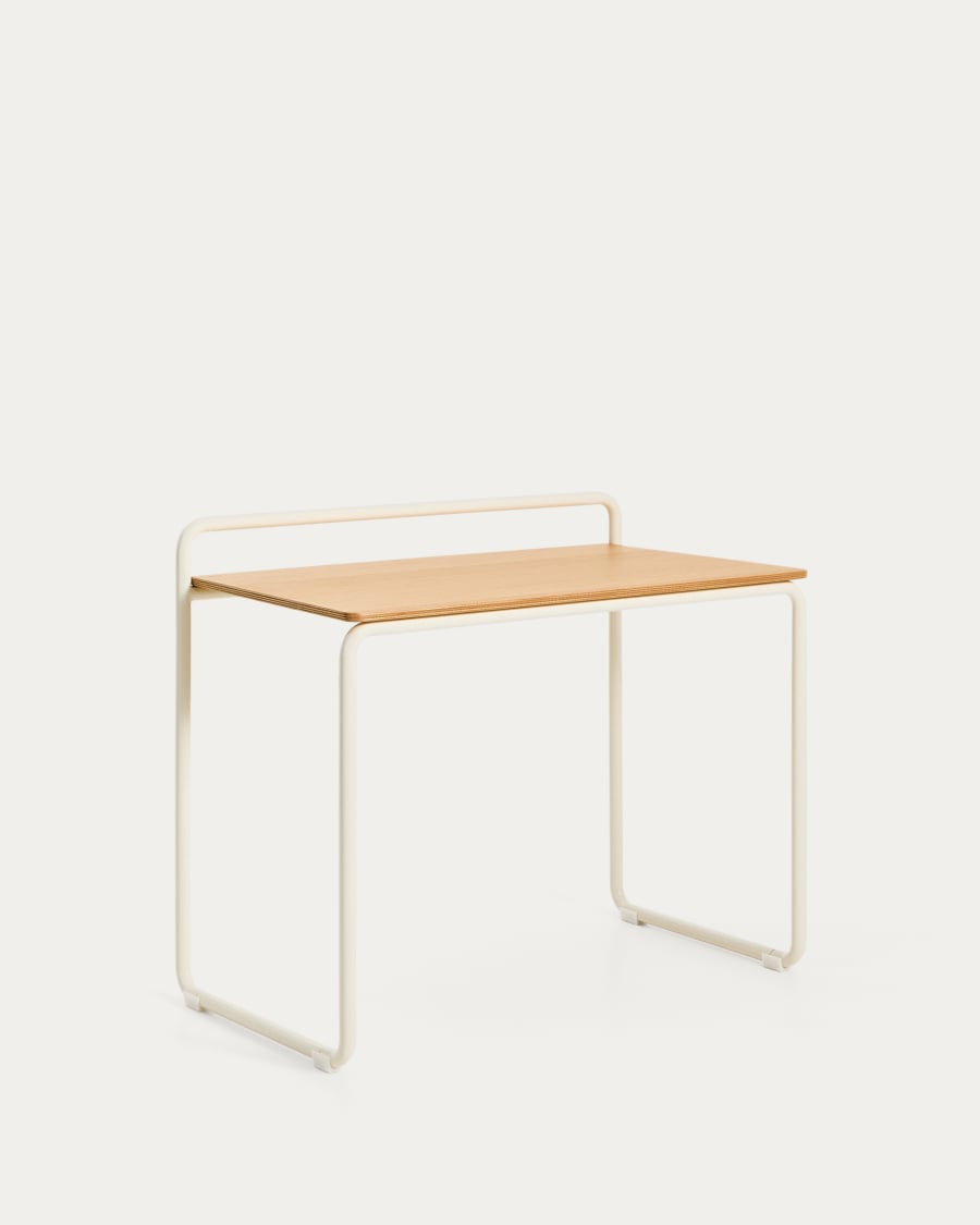 Tinn ash veneer desk with a beige metal structure, 82 x 45 cm