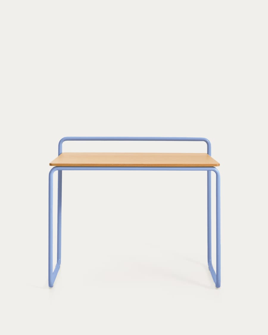 Tinn ash veneer desk with a blue metal structure, 82 x 45 cm