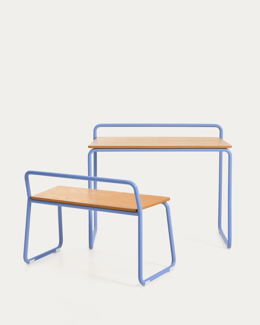 Banc Tinn en placage de frêne et structure en métal bleu 75 cm
