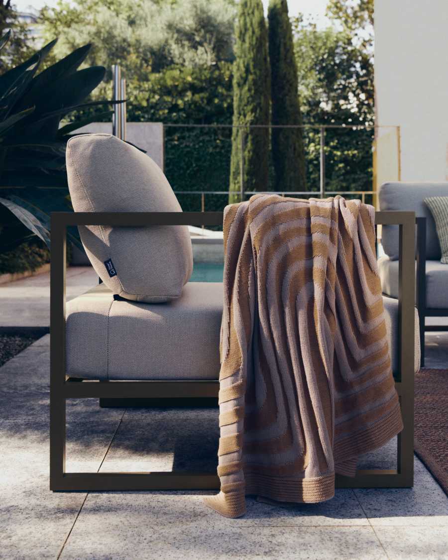 Plaid Oreli en coton jacquard zèbre beige 130 x 170 cm