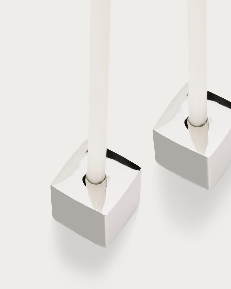 Acadia set of 4 stainless steel candle holders with a shiny silver finish