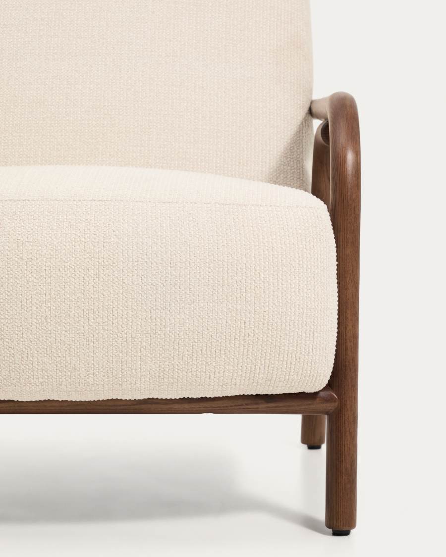 Sylo armchair in beige chenille and solid ash wood with walnut-coloured finish FSC 100%
