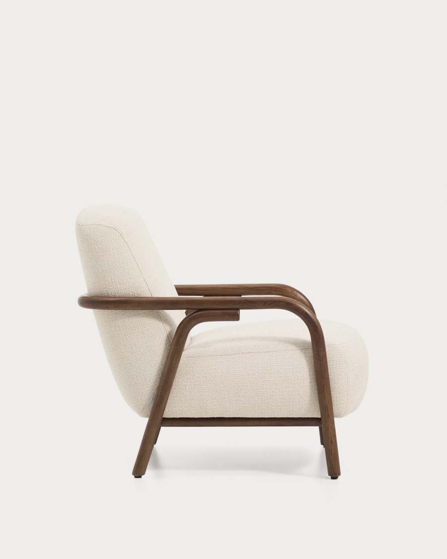 Sylo armchair in beige chenille and solid ash wood with walnut-coloured finish FSC 100%