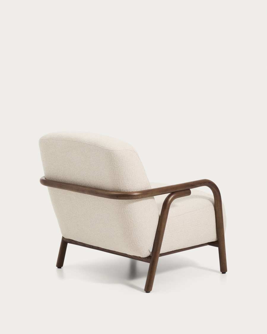 Sylo armchair in beige chenille and solid ash wood with walnut-coloured finish FSC 100%
